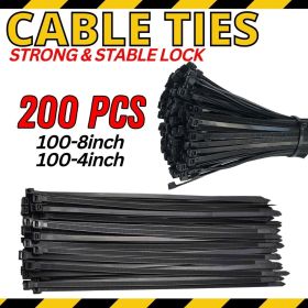 4 & 8 Inch Black Nylon Cable Wire Zip Ties UV Resistant - 200 Pcs Cable Zip Ties