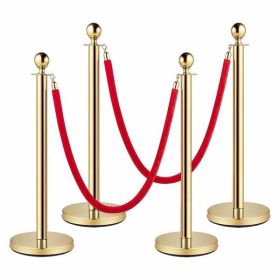 Gold Stanchions and Velvet Ropes, Red Carpet Ropes and Poles 5ft/1.5 M, Stainless Steel Stanchion Post, Rope Safety Barriers (Gold-4PCS)