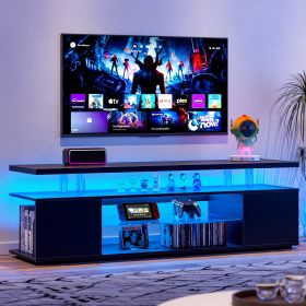 TV Stand for 70 Inch TV LED Gaming Entertainment Center Media Storage Console Table with Large Sliding Drawer & Side Cabinet for Living Room Black