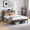 Best selling Bedroom Furniture Metal Platform Bed Frame with Wooden Headboard and Footboard with USB
