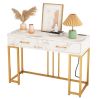 Console Table with 2 Drawers, Entryway Table with Outlets and USB Ports, Sofa Table Narrow Long with Storage Shelves for Living Room