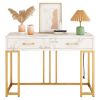 Console Table with 2 Drawers, Entryway Table with Outlets and USB Ports, Sofa Table Narrow Long with Storage Shelves for Living Room