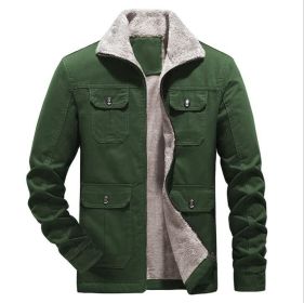 Men's Casual Fleece Cotton Military Jackets Outdoor (Color: Green)