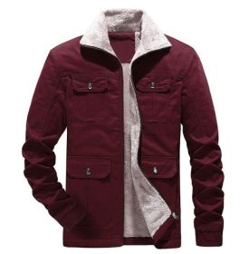 Men's Casual Fleece Cotton Military Jackets Outdoor (Color: Red)