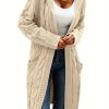 Cable Knit Hooded Cardigan Casual Long Sleeve Mid-Length Sweater with Pocket Women's Clothing