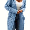 Cable Knit Hooded Cardigan Casual Long Sleeve Mid-Length Sweater with Pocket Women's Clothing
