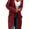 Cable Knit Hooded Cardigan Casual Long Sleeve Mid-Length Sweater with Pocket Women's Clothing