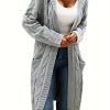 Cable Knit Hooded Cardigan Casual Long Sleeve Mid-Length Sweater with Pocket Women's Clothing