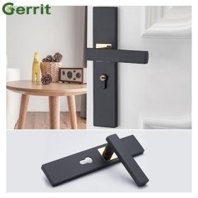 Aluminum Alloy Door Locks Bedroom Minimalist Door Handle Lock Cylinder Security Mute Door Lock (colour: Black and Gold)