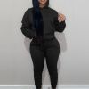 Plus Size Hoodie Drawstring Sweatshirt & Sweatpants Set; Women's Plus Solid Medium Stretch Casual 2pcs Set Outfits
