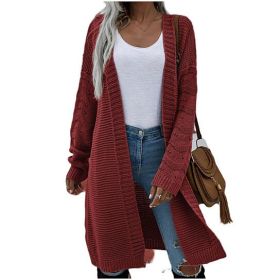 Women Open Front Cardigan Casual Soft Knit Sweater (Color: Red)