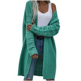 Women Open Front Cardigan Casual Soft Knit Sweater (Color: Green)