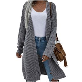 Women Open Front Cardigan Casual Soft Knit Sweater (Color: Gray)