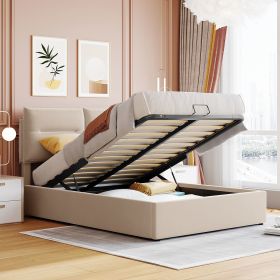 Upholstered Platform bed with a Hydraulic Storage System, Full size (Color: Beige)