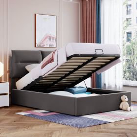 Upholstered Platform bed with a Hydraulic Storage System, Full size (Color: Gray)