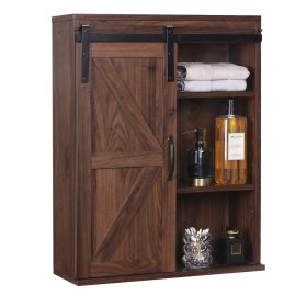 Farmhouse Wood Wall Storage Bathroom Cabinet (Color: Dark Walnut)