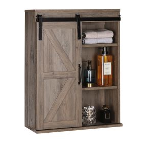 Farmhouse Wood Wall Storage Bathroom Cabinet (Color: Washed Oak)