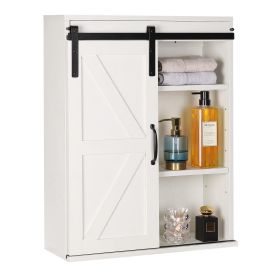 Farmhouse Wood Wall Storage Bathroom Cabinet (Color: Vintage White)