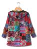 Geometric Print Kangaroo Pocket Coat, Casual Long Sleeve Hooded Thermal Coat, Women's Clothing