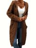 Cable Knit Hooded Cardigan Casual Long Sleeve Mid-Length Sweater with Pocket Women's Clothing