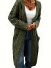 Cable Knit Hooded Cardigan Casual Long Sleeve Mid-Length Sweater with Pocket Women's Clothing