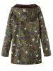 Plus Size Boho Coat, Women's Plus Floral Print Fleece Liner Long Sleeve Hooded Zip Up Longline Overcoat With Pockets
